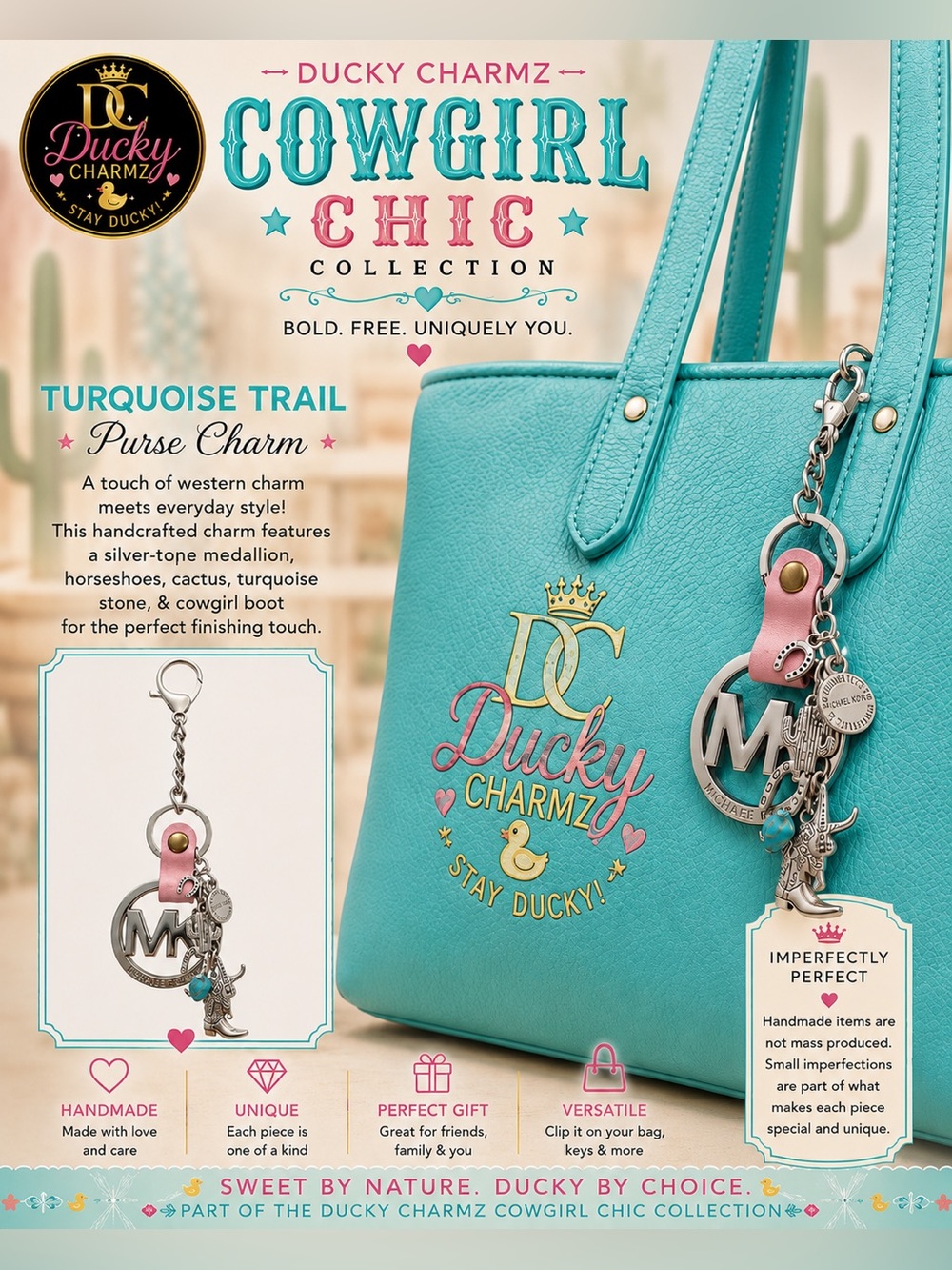 Ducky Charmz Cowgirl Chic Collection 🤠 Turquoise Trail Purse Charm | Handmade